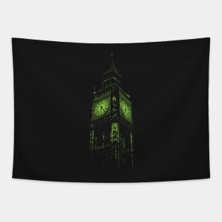 Minimalist Lime Green London Big Ben Tapestry