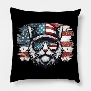 Cat Dad Fathers Day American Flag Cat Sunglasses Cap Hat Patriotic 4th Of July Pillow