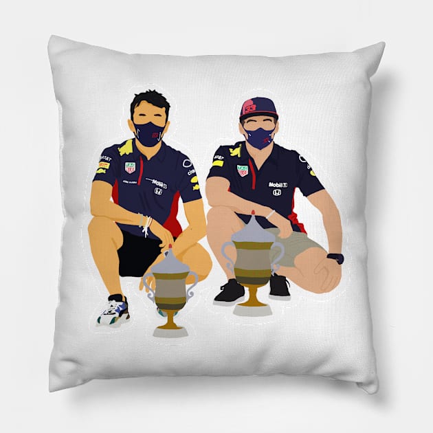 Alex Albon and Max Verstappen with their trophies from the 2020 Bahrain Grand Prix Pillow by royaldutchness