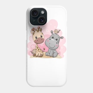 Good friends are animals. Cute giraffe and hippo. Phone Case