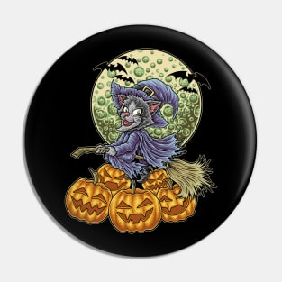 Cat Witch Halloween Pumpkin for Cat Lover Pin