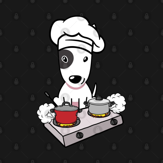 Funny bull terrier is cooking by Pet Station