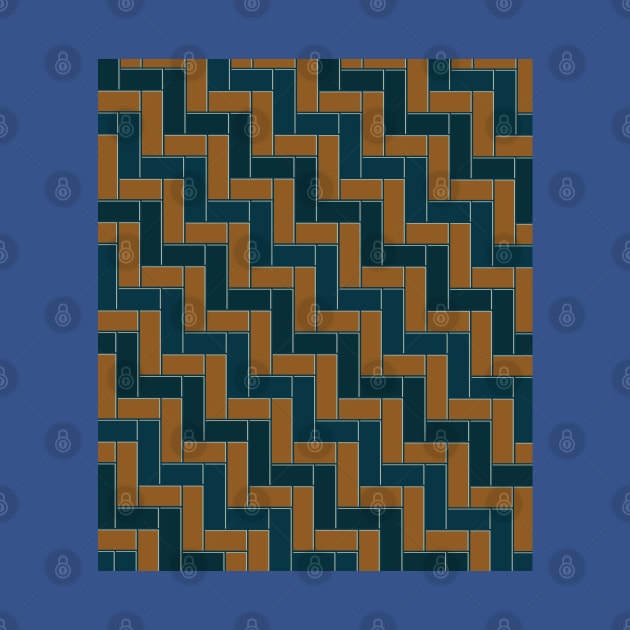 Geometric Tiles in Dark Tan, Green and Teal by OneThreeSix