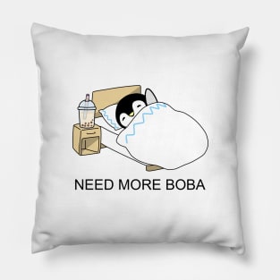 Little Penguin Chilling in Bed Needs More Boba! Pillow