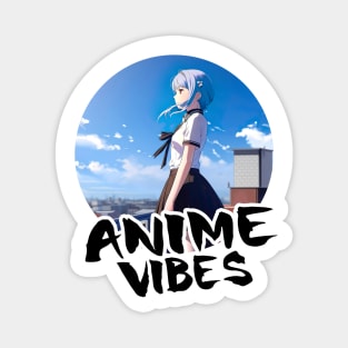 Anime Schoolgirl on Rooftop with City View - Anime Shirt Magnet