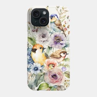 Watercolor Flowers Bird Bouquet Floral Garden Flower Pattern Phone Case