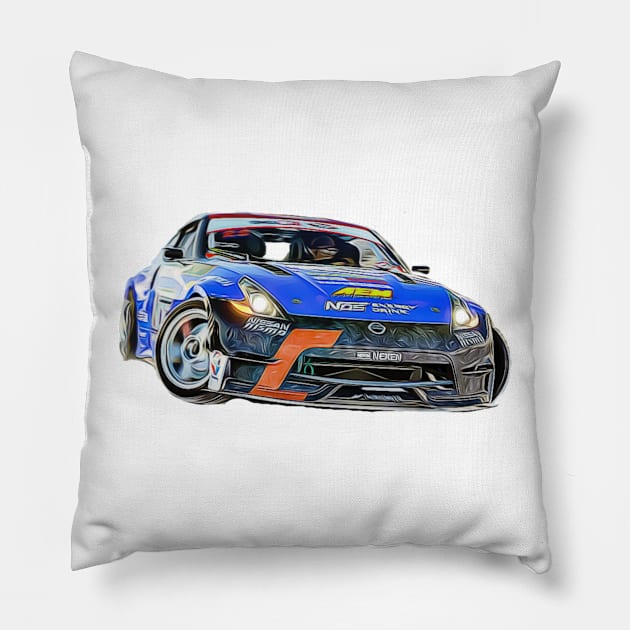 350z Drift Cartoon Pillow by Auto-Prints