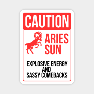 Funny Aries Zodiac Sign - Caution, Aries Sun, Explosive Energy and Sassy Comebacks Magnet