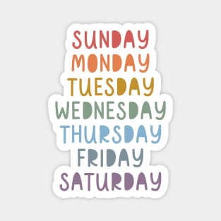 Days of The Week in Muted Boho Rainbow Colors for Kids Magnet