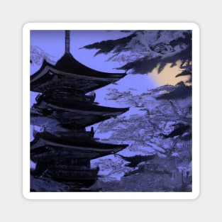 Japanese temple at night Magnet