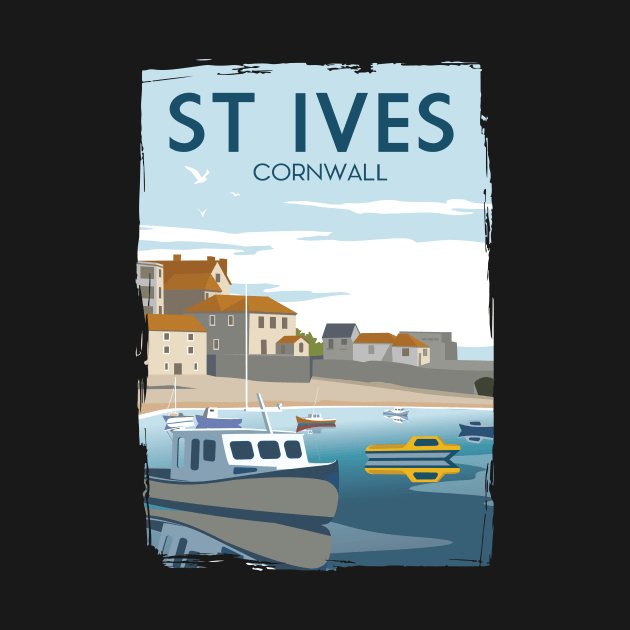 Funny Retro England ST Ives Cornwall Travel Poster Apparel by Terrybogard97