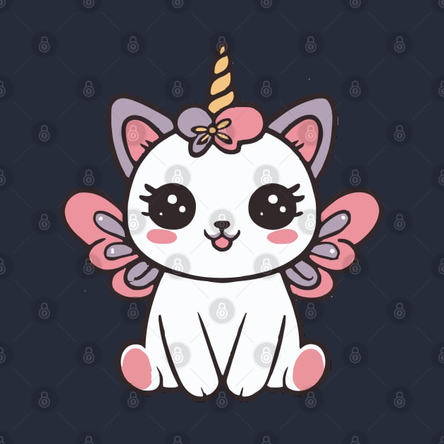 Cute Pink Fairy Cat Unicorn With Wings by Illustradise