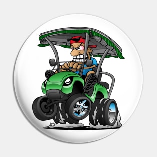 Funny Golf Cart Hotrod Golf Car Popping a Wheelie Cartoon Pin