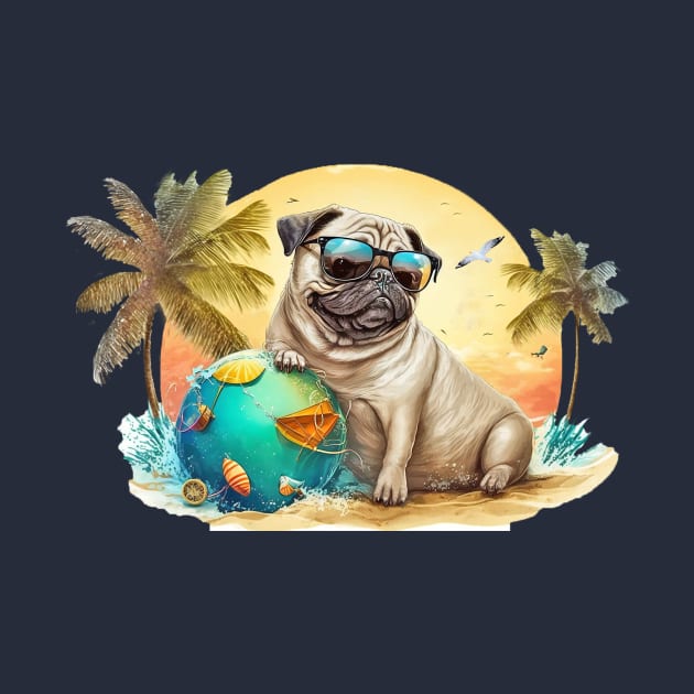 Cute Pug Dog Beach Bum All Over Tote Bag by candiscamera