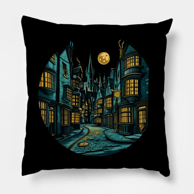 The Alley by Night - Full Moon - Fantasy Pillow by Fenay-Designs