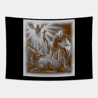 black and white pangolin priest exorcism on deer Tapestry