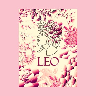 Leo Zodiac Pink Vintage Fantasy Design Horoscope Design T-Shirt