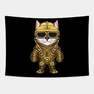 Cute Cartoon Cat Knight in Full Armor for Fantasy Lovers Tapestry