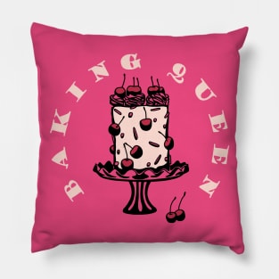 Baking Queen Cherry Cake Vintage Style Pillow