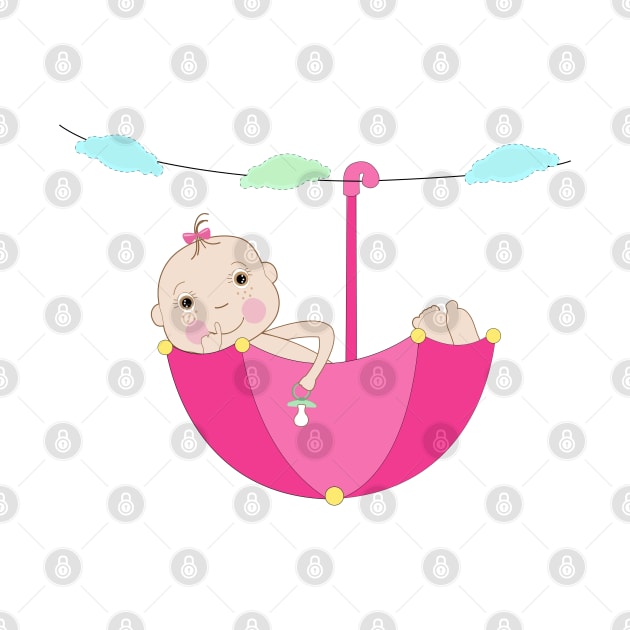 Baby girl greeting card with a hand holding baby pacifier umbrella by GULSENGUNEL