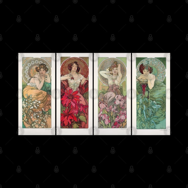 Art Nouveau’s Jeweled Women: A Study in Topaz, Ruby, Amethyst, and Emerald by TooplesArt