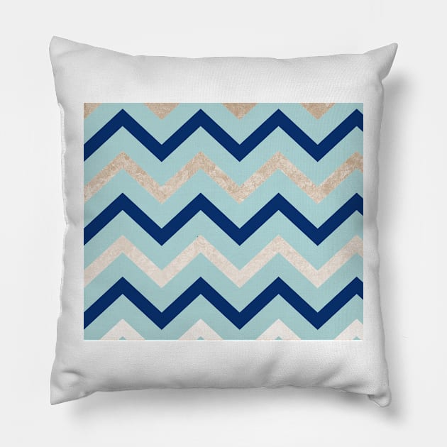 Marine zig zag - golden gradient turquoise Pillow by hamptonstyle