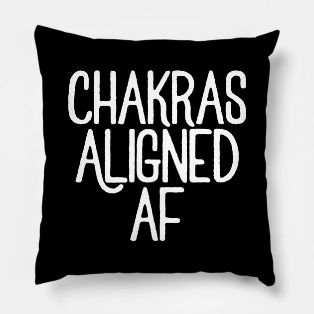 Chakras Aligned AF, Calming Yoga graphic Saying design Pillow by Bluebird Moon