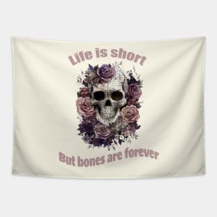 Life is short, Lady skull, sugar skull, dark, La catrina, calavera, bones, gothic floral lady Tapestry