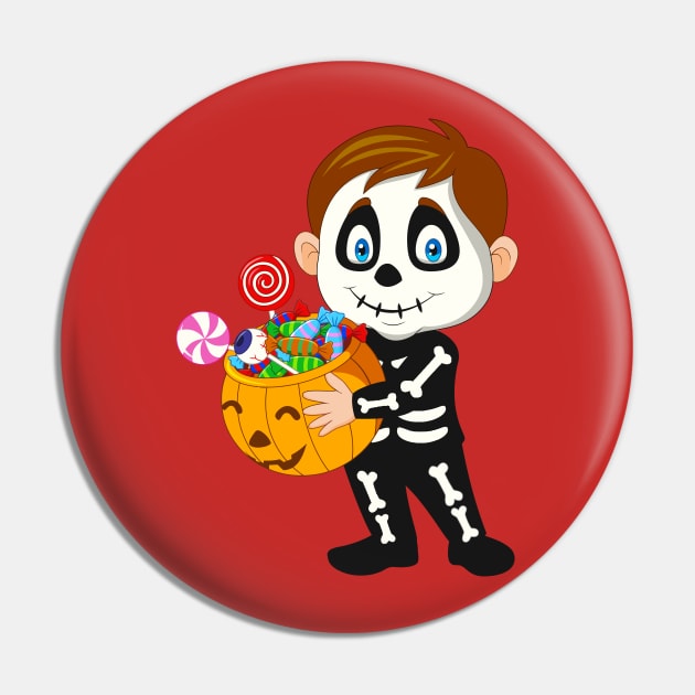 Kid Skeeiton Costume Holding Pumpkin Pin by RedLineStore