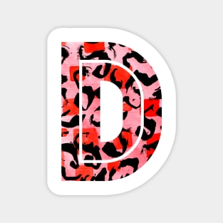 Abstract Letter D Watercolour Leopard Print Alphabet Red Magnet