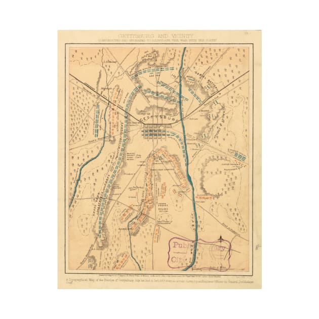 Vintage Map of The Gettysburg Battlefield (1864) by Bravuramedia