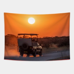 Namibia. Etosha National Park. Driving into Sunrise. Tapestry