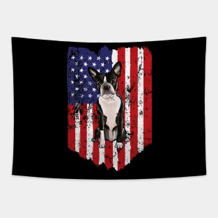 American Flag Boston Terrier 4Th Of July Usa Tapestry