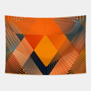 Geometric illusion abstract orange blue Tapestry