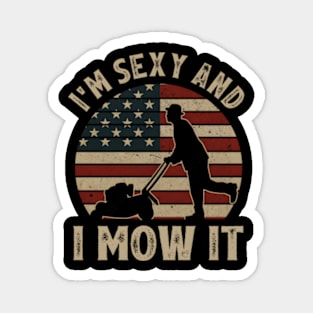 I'M And I Mow It Riding Lawn Mower Usa Flag Magnet