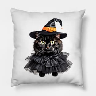 Whiskered Enchantment: The Adorable Black Kitten Witch Pillow