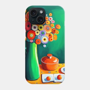 Cute Abstract Flowers in a Green Vase Still Life Painting Phone Case