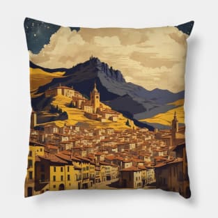 Pamplona Spain Starry Night Travel Tourism Retro Vintage Pillow