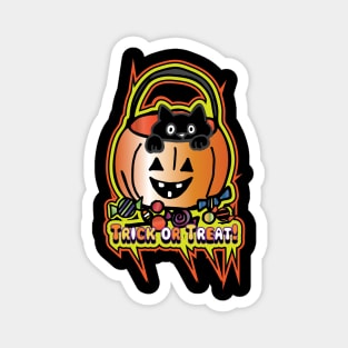 Cute Black Cat Trick or Treat Pumpkin Magnet