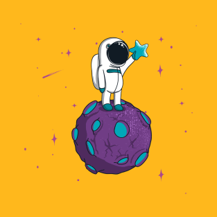 Cute Spaceman Standing on Asteroid Planet T-Shirt