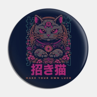 Make Your Own Luck // Vibrant Japanese Lucky Cat Illustration // Maneki Neko C Pin