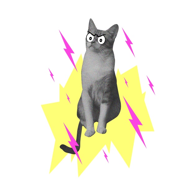 Annoyed, comical cat summoning pink lightning by Dazedfuture