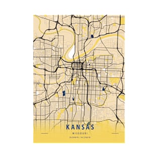 Kansas - Missouri Yellow City Map T-Shirt