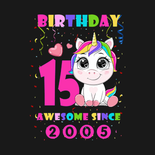 15th Birthday Girl Cute Unicorn I'm 15 Years Old Kid Gift T-Shirt