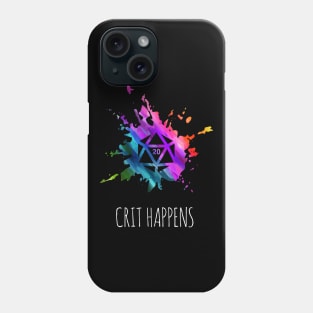 Crit Happens - rainbow & white - LGBTQ+ ttrpg dice Phone Case