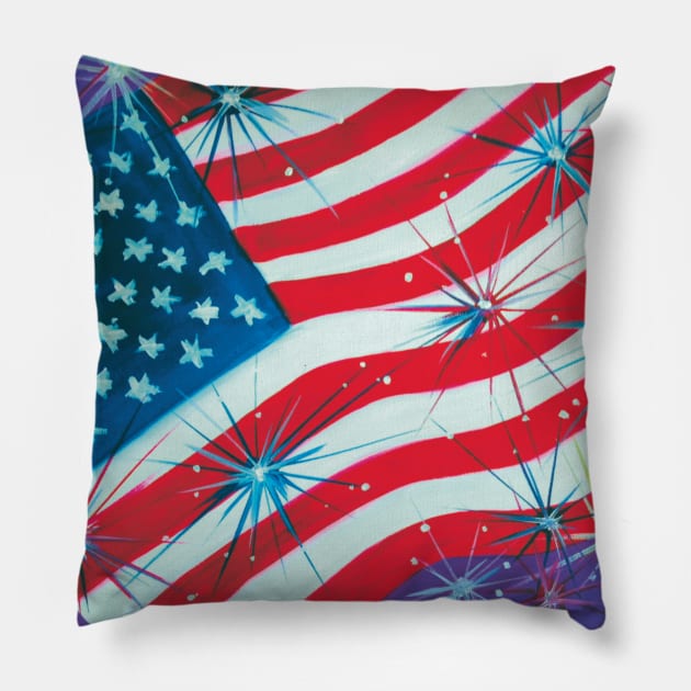 American Flag with fireworks Pillow by russodesign