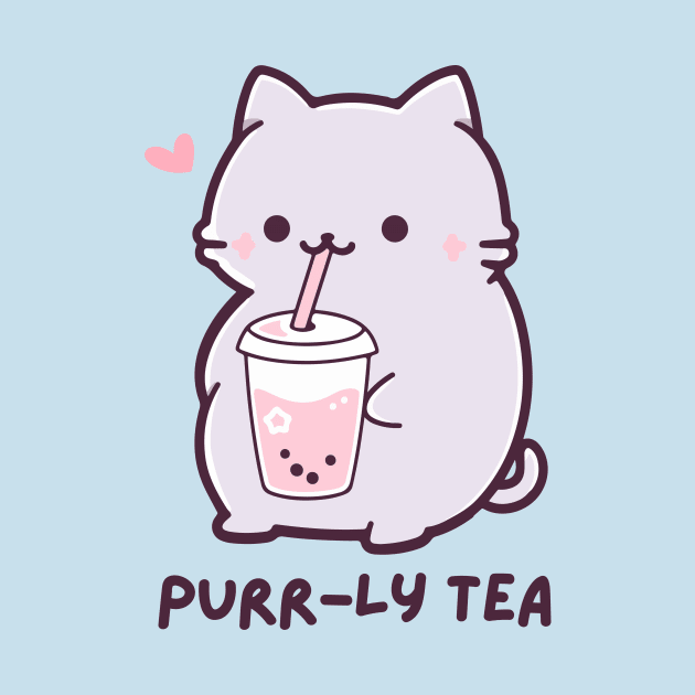 Purr-ly Tea - Funny Boba Cat Milk Tea - Purple - Strawberry Bubble Tea by TeeTopiaNovelty