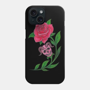 Surrealist flower and demon skull. Phone Case