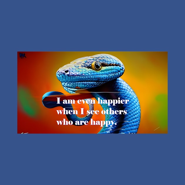 Happiness mantra with artistic snake, coloful design by Dok's Mug Store