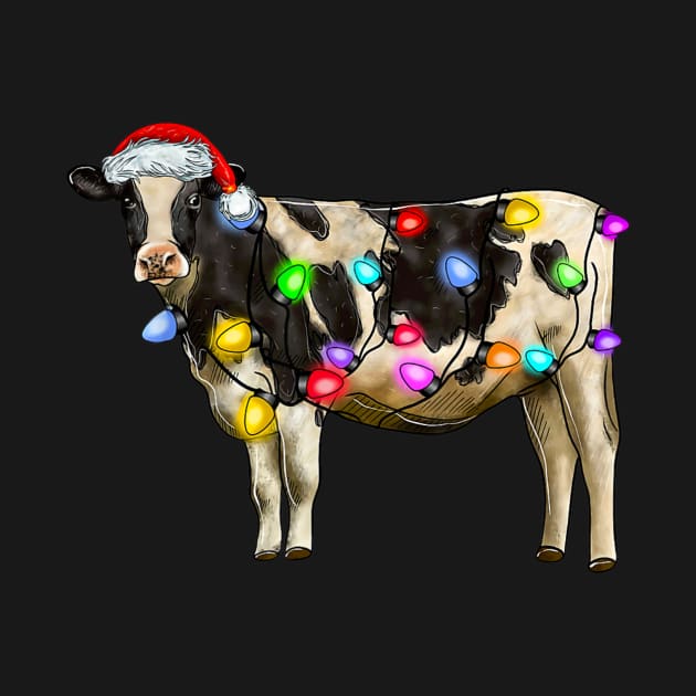 Cow With Santa Hat Christmas Lights Funny Cow Lovers by PlumleelaurineArt